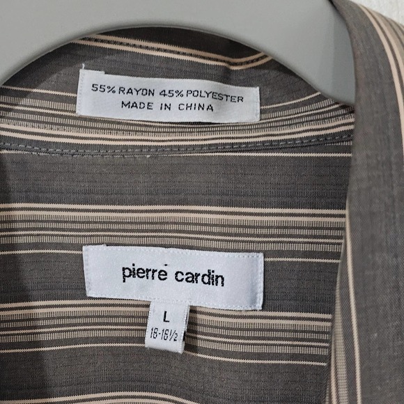 Pierre Cardin Striped Button Down Shirt Green Size L 16-16 1/2 - Picture 4 of 7